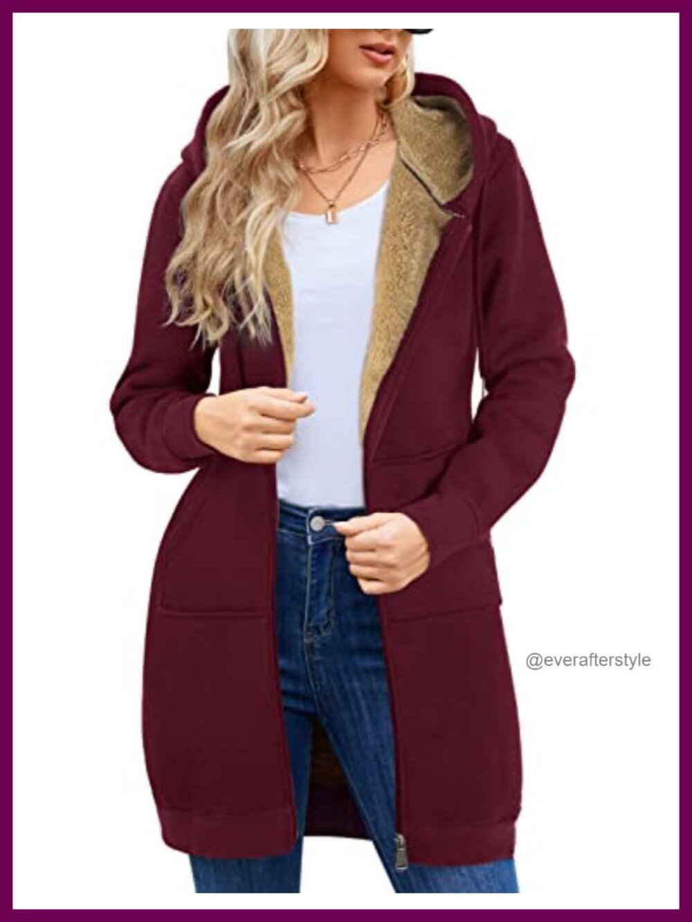 Sherpa Lined Long Hoodie Zip Up Fleece Sweatshirt